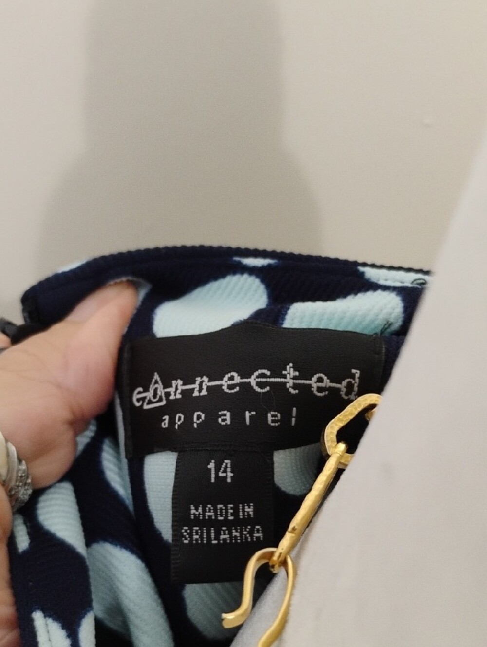 connected apparel Navy and White Polka Dot Midi Dress - Picture 6 of 6